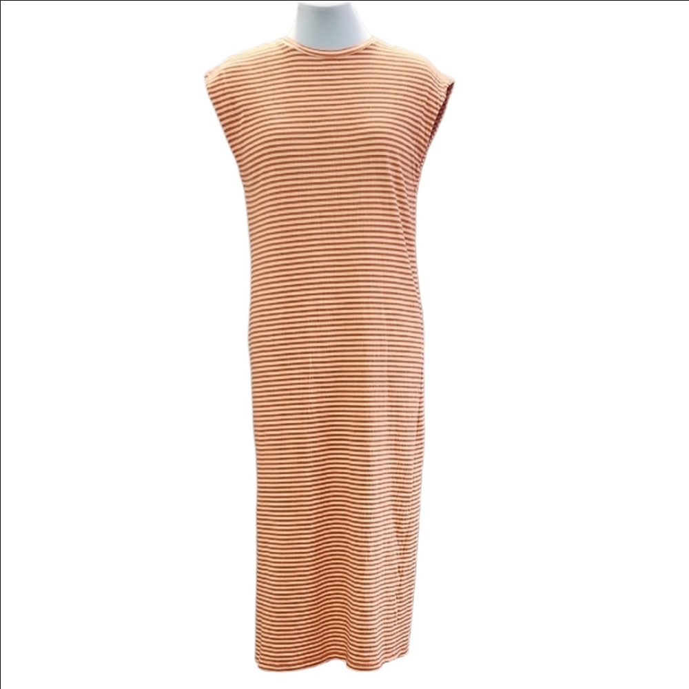 FRNCH stripes crew neck cap sleeves relax fit maxi dress